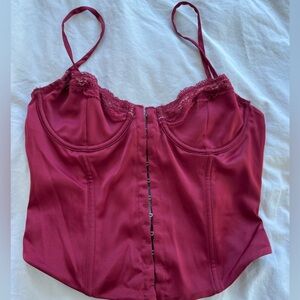 White Fox Silky Lace Trim Bustier in Deep Wine Red